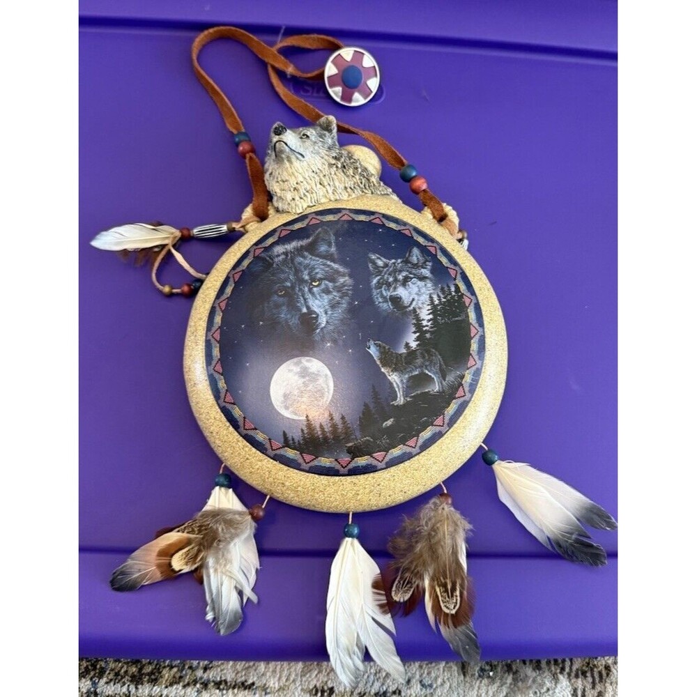 VTG Bradford Exchange Wolf Silver Moon Canteen Vessel Of The Spirit EUC HTF